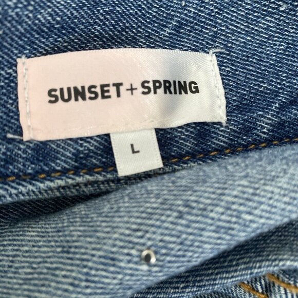 Sunset + Spring Denim Jacket Pearl Embellishment Bride Embroidered Size L NWOT - Picture 7 of 16